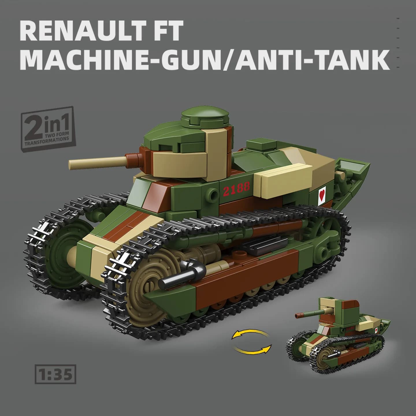 Modèle anti-char Renault FT-17 français : blocs de construction de petite taille, modèle MOC de tier