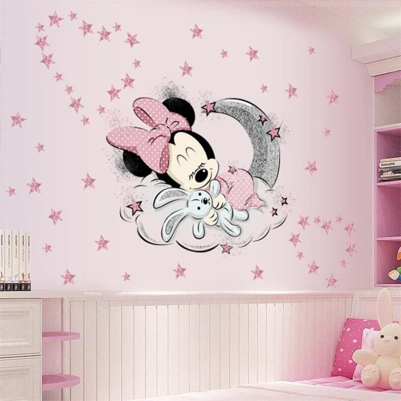 Dessin animé Mickey Minnie Mouse bébé maison Stickers muraux chambre d'enfants papiers peints prince