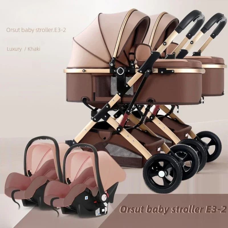 Nouvelle poussette double 3-en-1 2025 avec siège auto, poussette portable pliable à vue haute pour n
