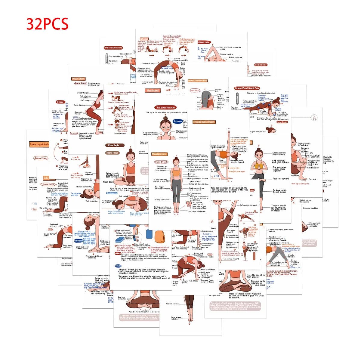32 pièces/ensemble cartes de guidage de pose de yoga – Cartes de pratique de base du yoga, instructi