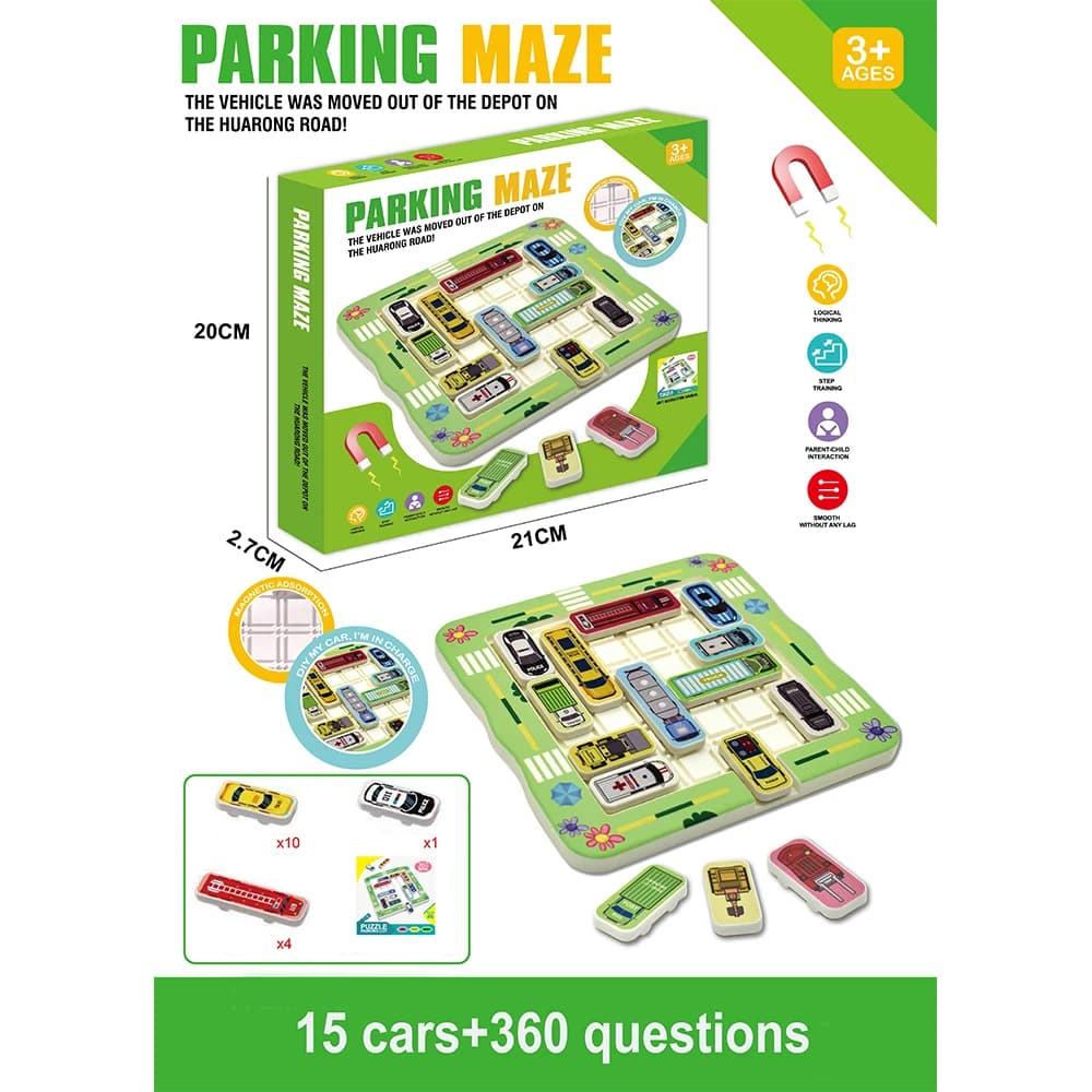 Jeu de puzzle de stationnement, voiture magnétique, jouet avec défis de la circulation 360/750 pour