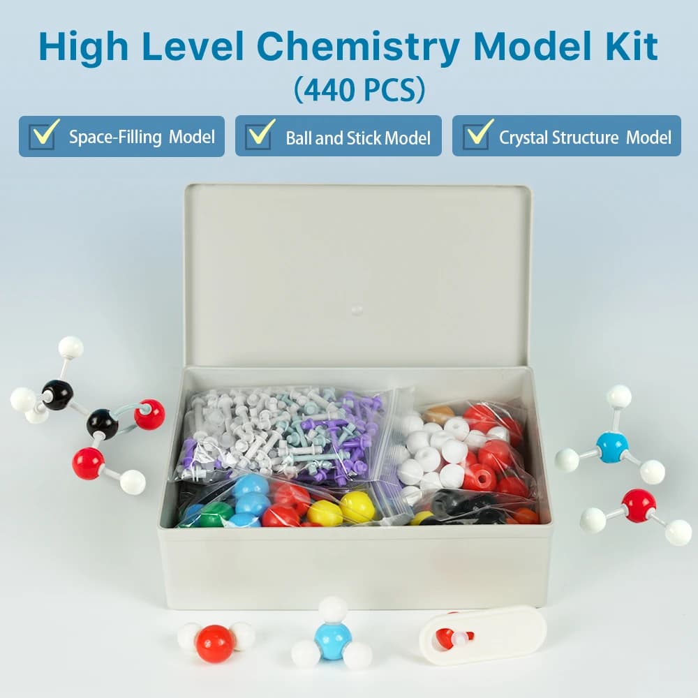 Modèle moléculaire chimique de haut niveau (440 pièces) Kit de modèles moléculaires inorganiques et